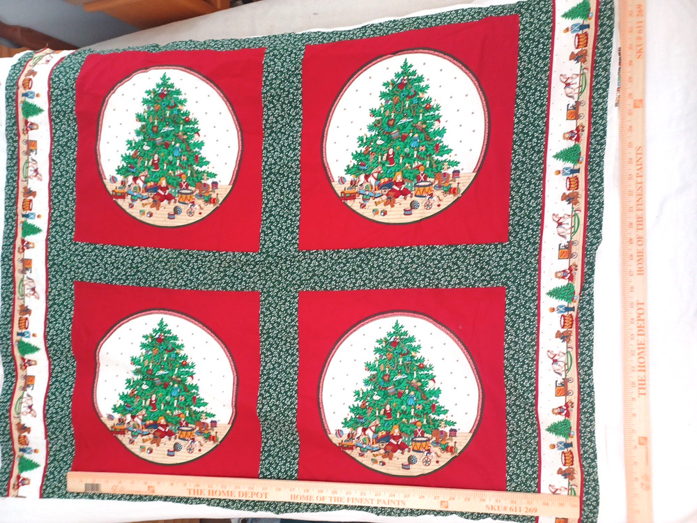 VTG Cranston Christmas Tree Fabric Panel 4 Pillow Blocks Quilt Cotton Panel
